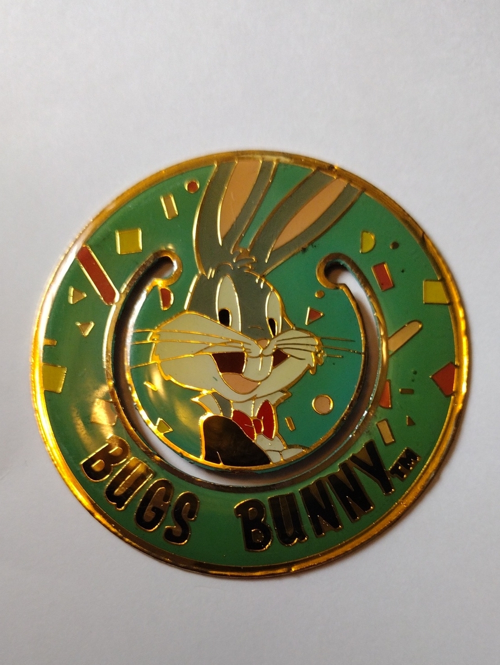 Warner Bros. Bugs Bunny Green and Gold Metal And Enamel Bookmark Vintage